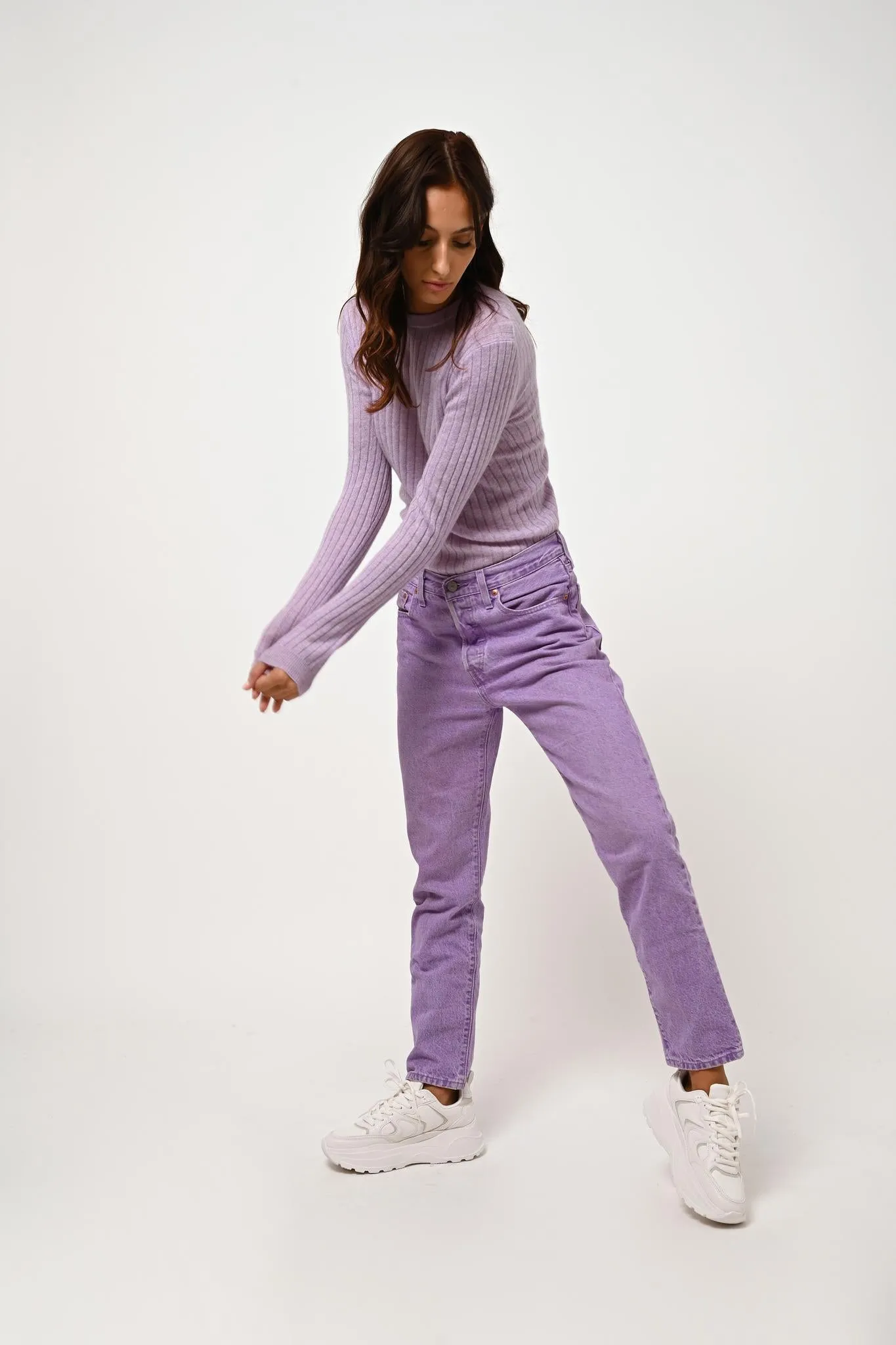 BELLA pull col rond mauve chiné 100% cachemire