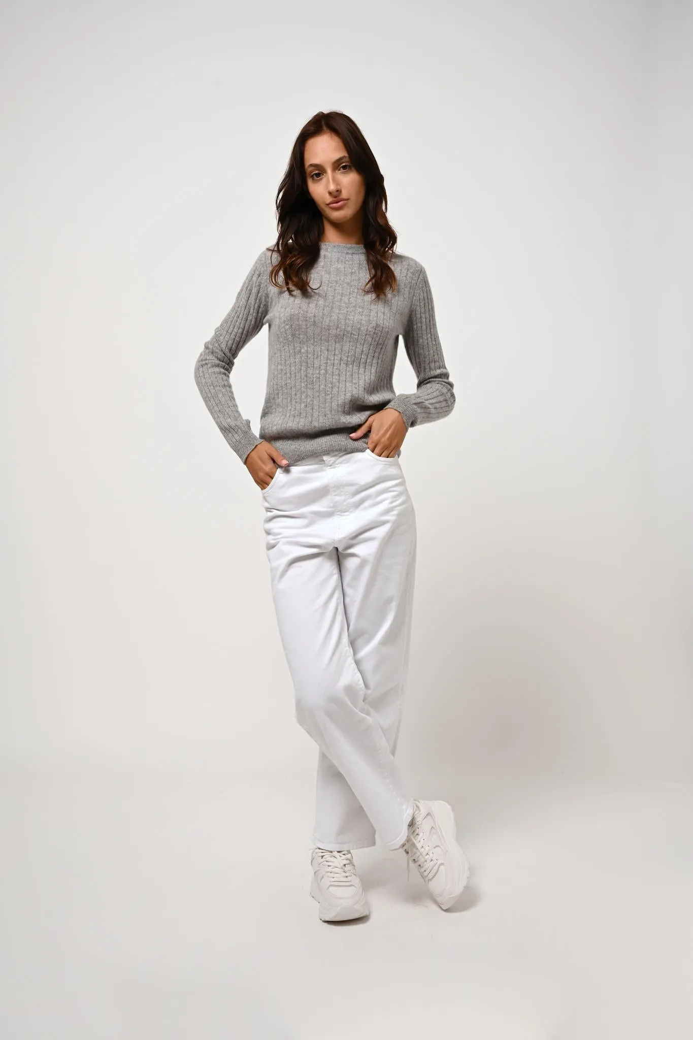 BELLA pull col rond nuage chiné 100% cachemire
