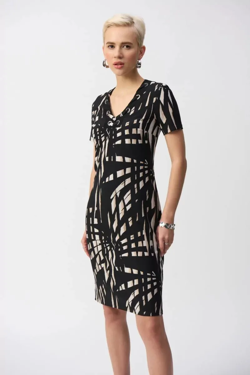 Black/Multi Silky Knit Tropical Print Shift Dress Style 251266