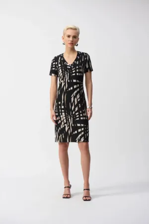 Black/Multi Silky Knit Tropical Print Shift Dress Style 251266