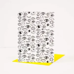 blank greeting card, eyeball pattern, here's looking at you