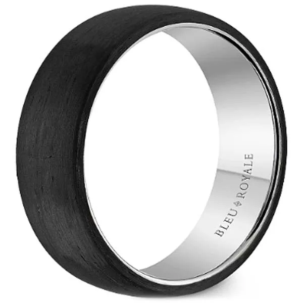 Bleu Royale Black Carbon Wedding Band with High Polished Gold Inside