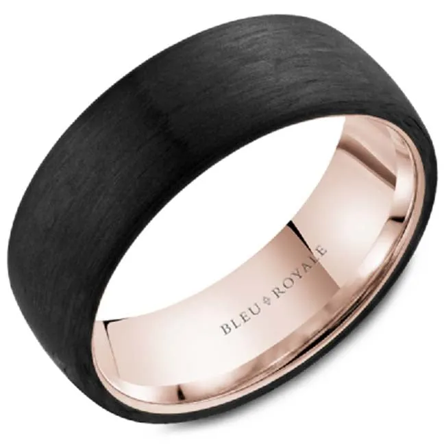 Bleu Royale Black Carbon Wedding Band with High Polished Gold Inside