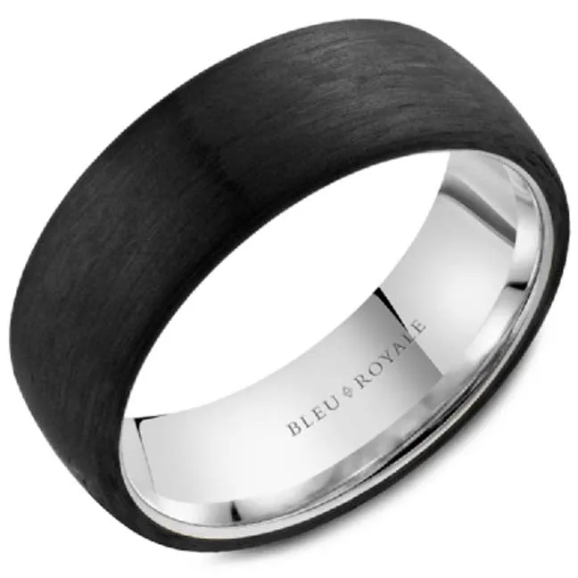 Bleu Royale Black Carbon Wedding Band with High Polished Gold Inside