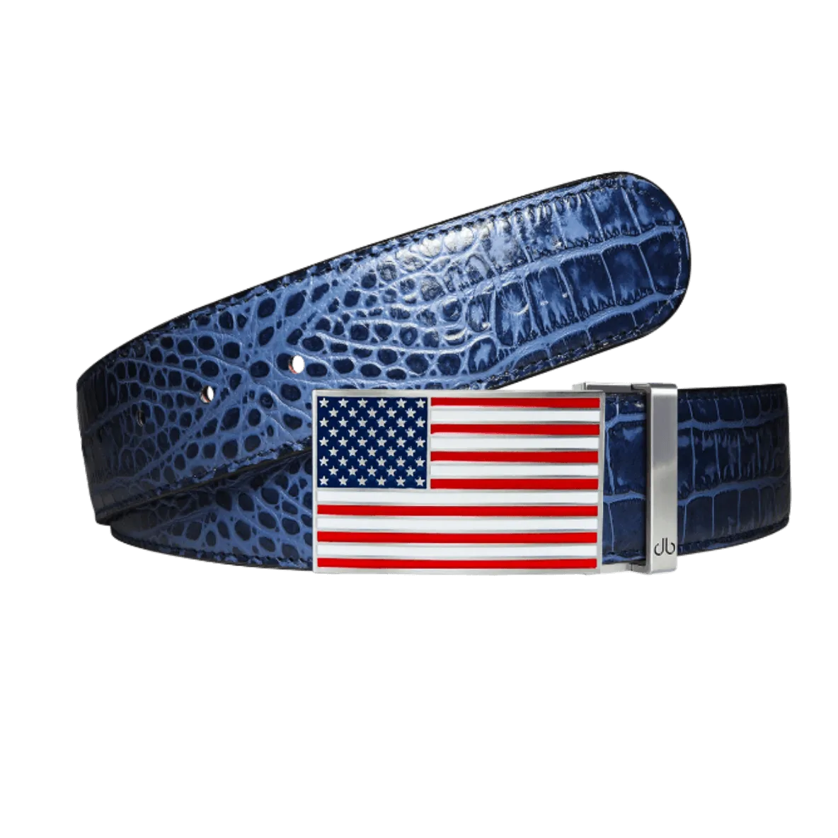 Blue Crocodile leather strap with American flag buckle