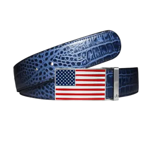 Blue Crocodile leather strap with American flag buckle