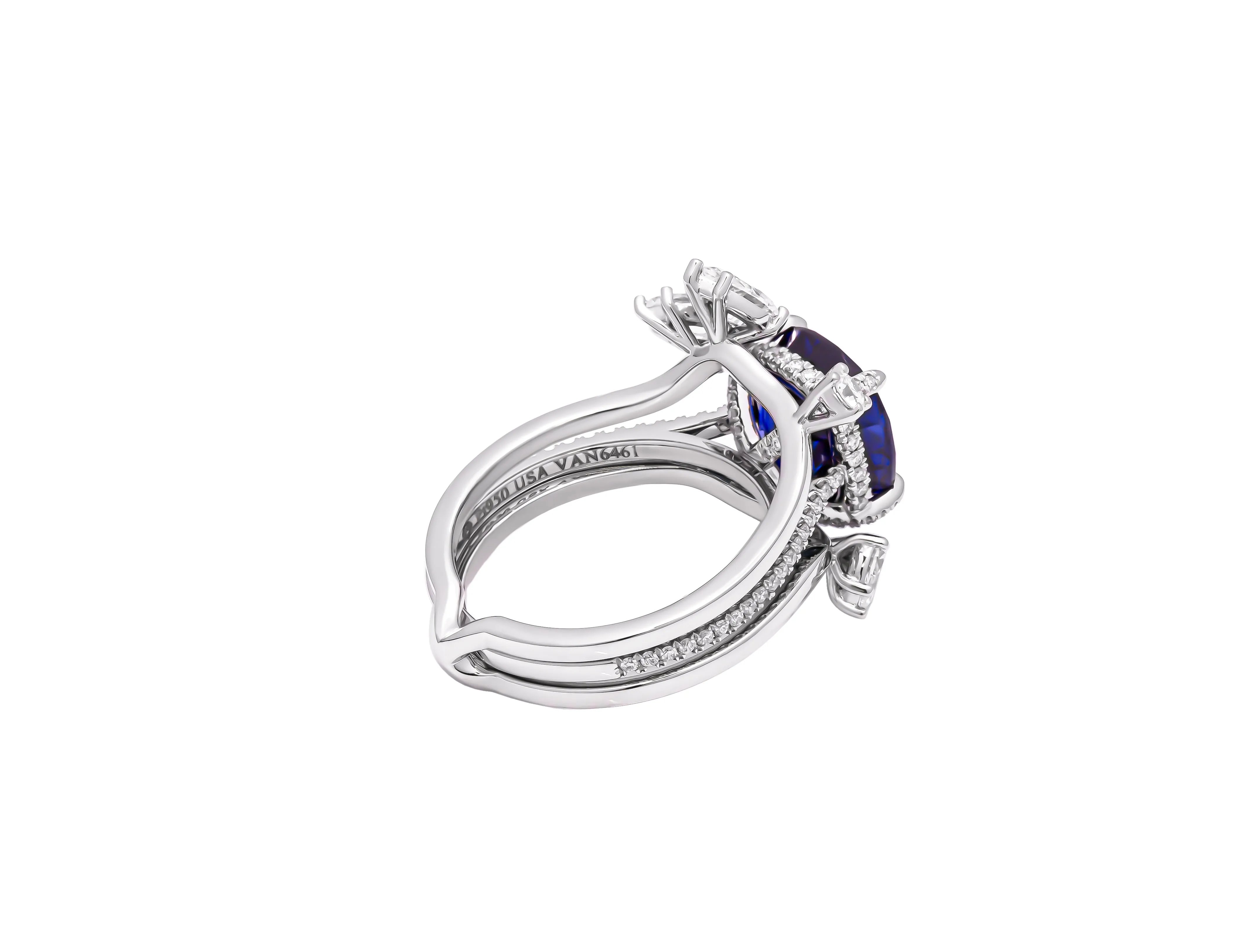 Blue Sapphire Ring with Diamond Insert in Platinum