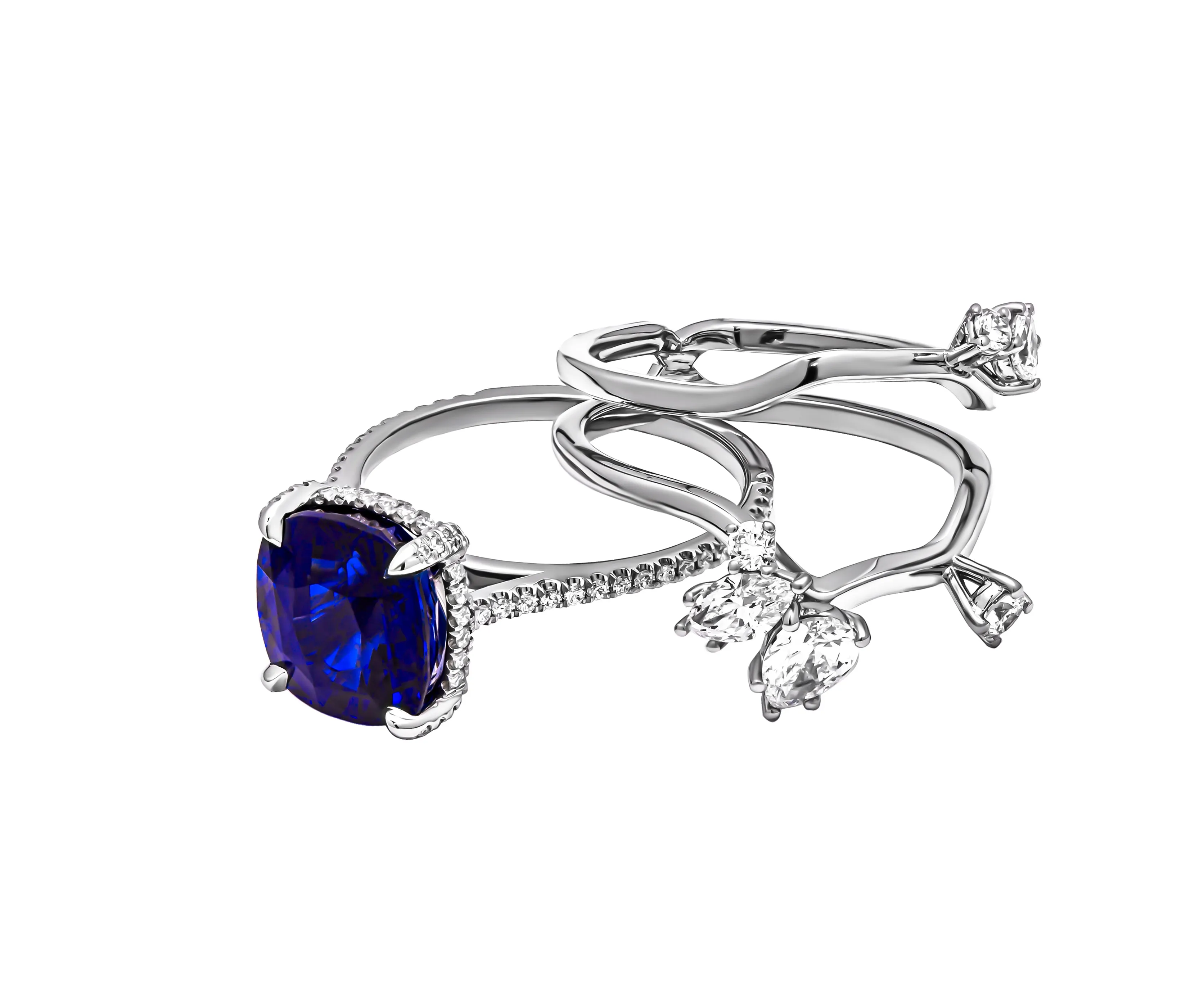 Blue Sapphire Ring with Diamond Insert in Platinum