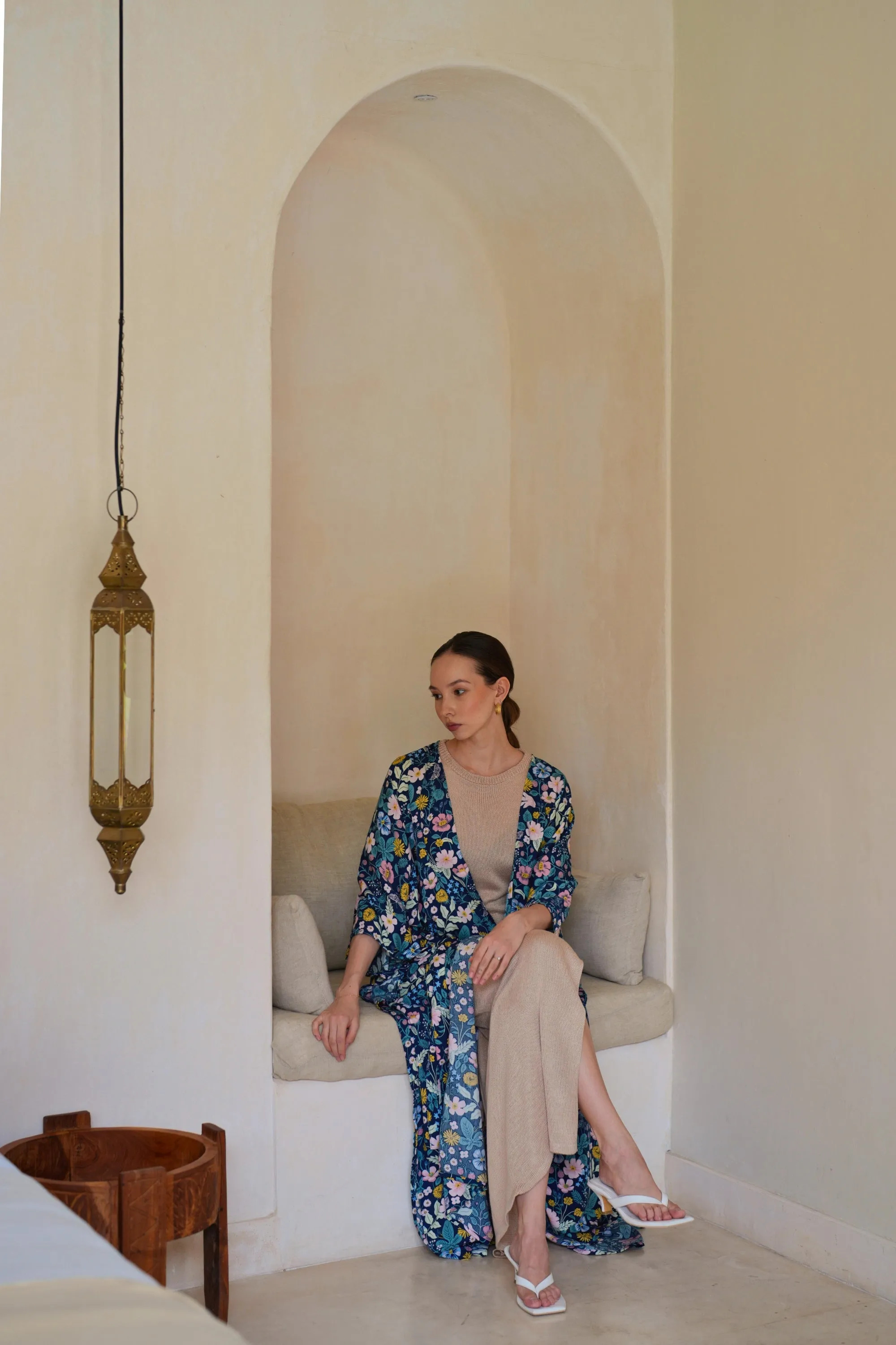 Botanical-Print Travel Kimono Duster