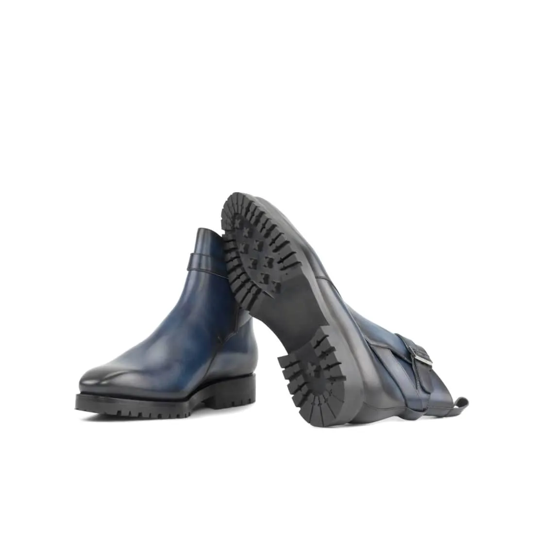 Bottines Jodhpur en cuir bleu marine - Semelles Commando