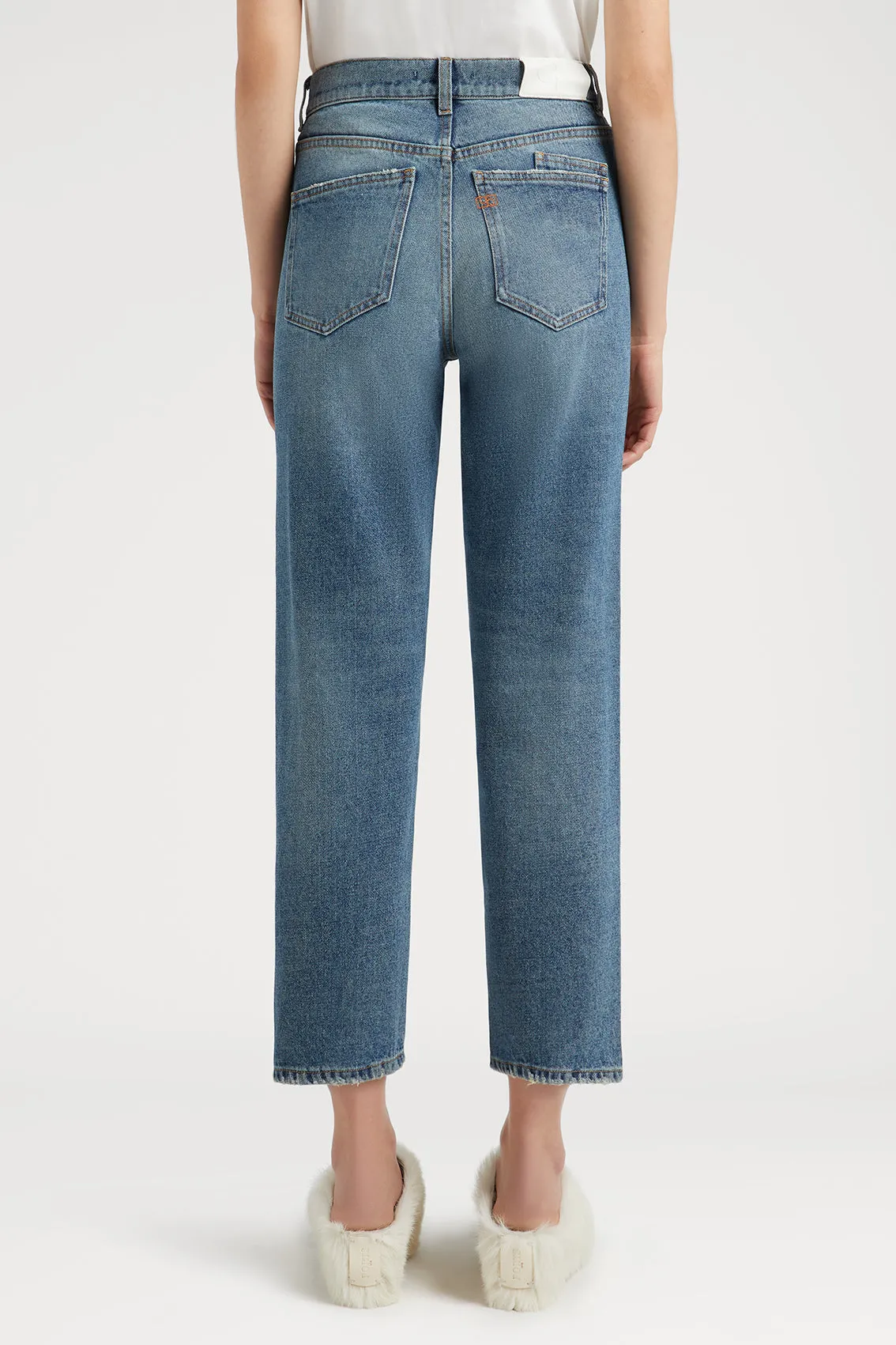 BOYFRIEND DENIM TROUSERS WITH LOGO BUCKLE