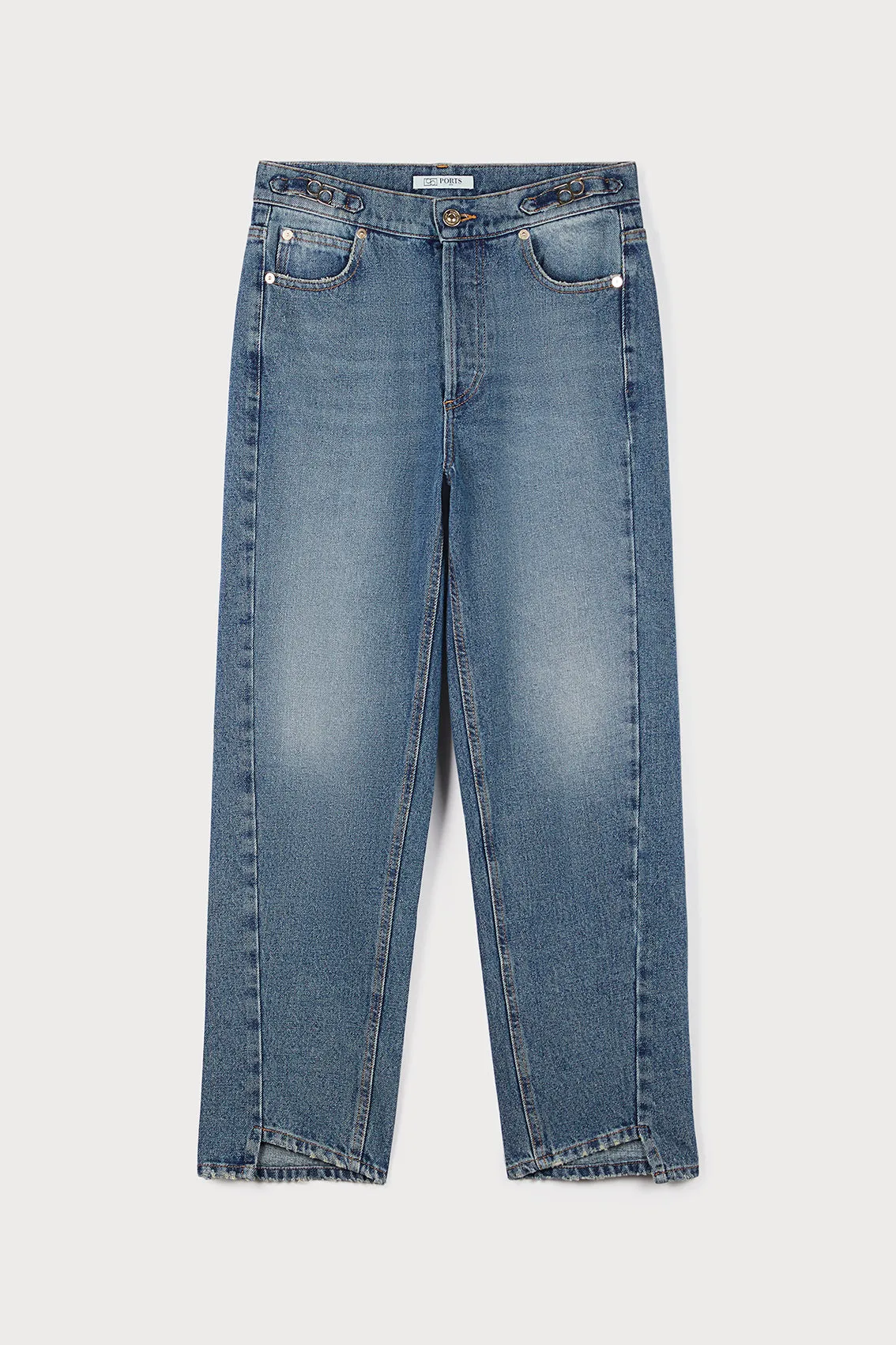 BOYFRIEND DENIM TROUSERS WITH LOGO BUCKLE
