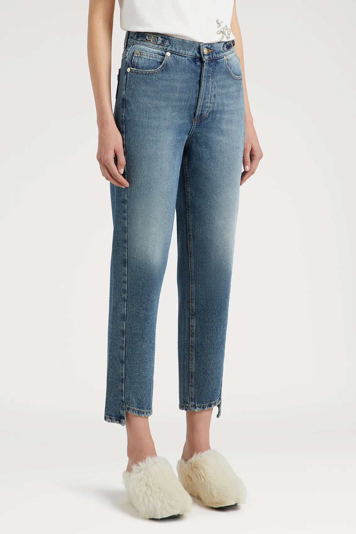 BOYFRIEND DENIM TROUSERS WITH LOGO BUCKLE