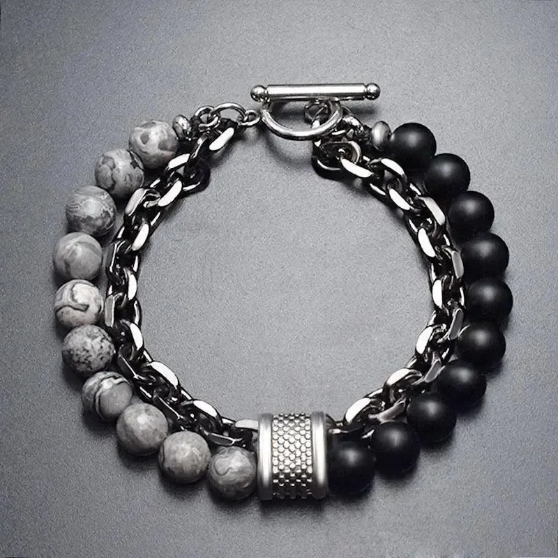 Bracelet motard chaine et pierre