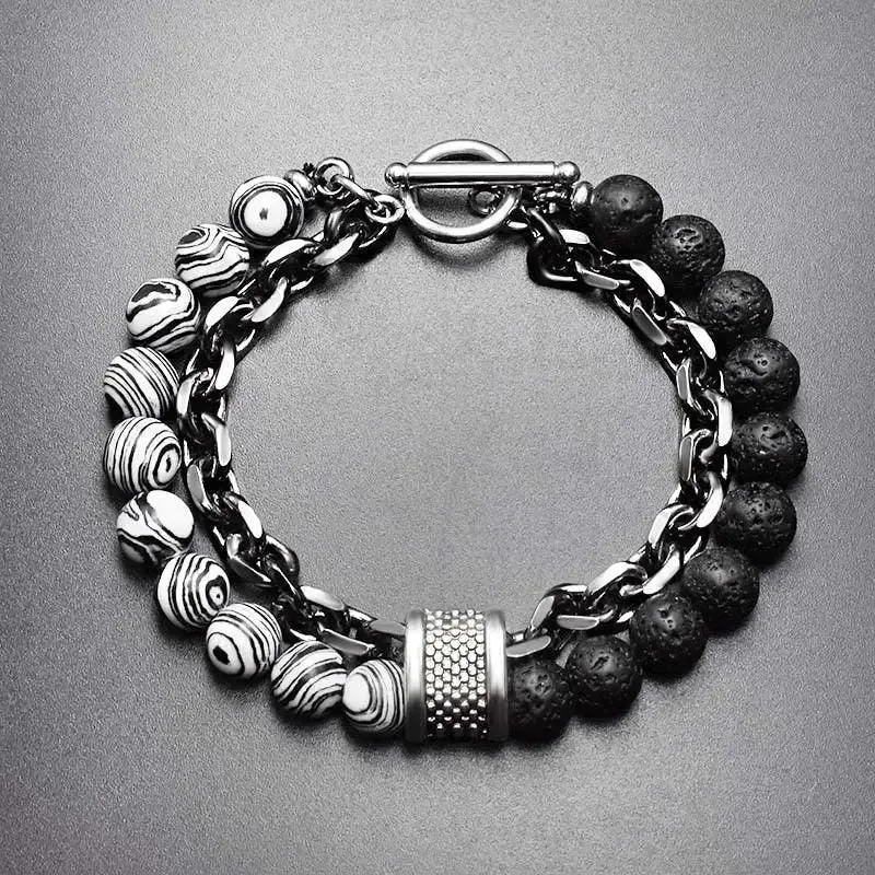Bracelet motard chaine et pierre