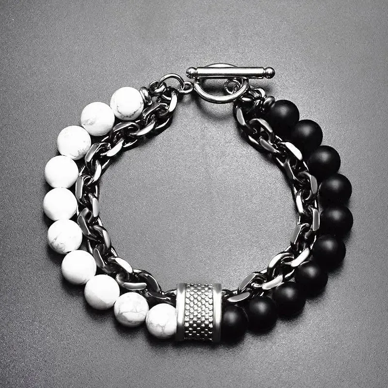 Bracelet motard chaine et pierre