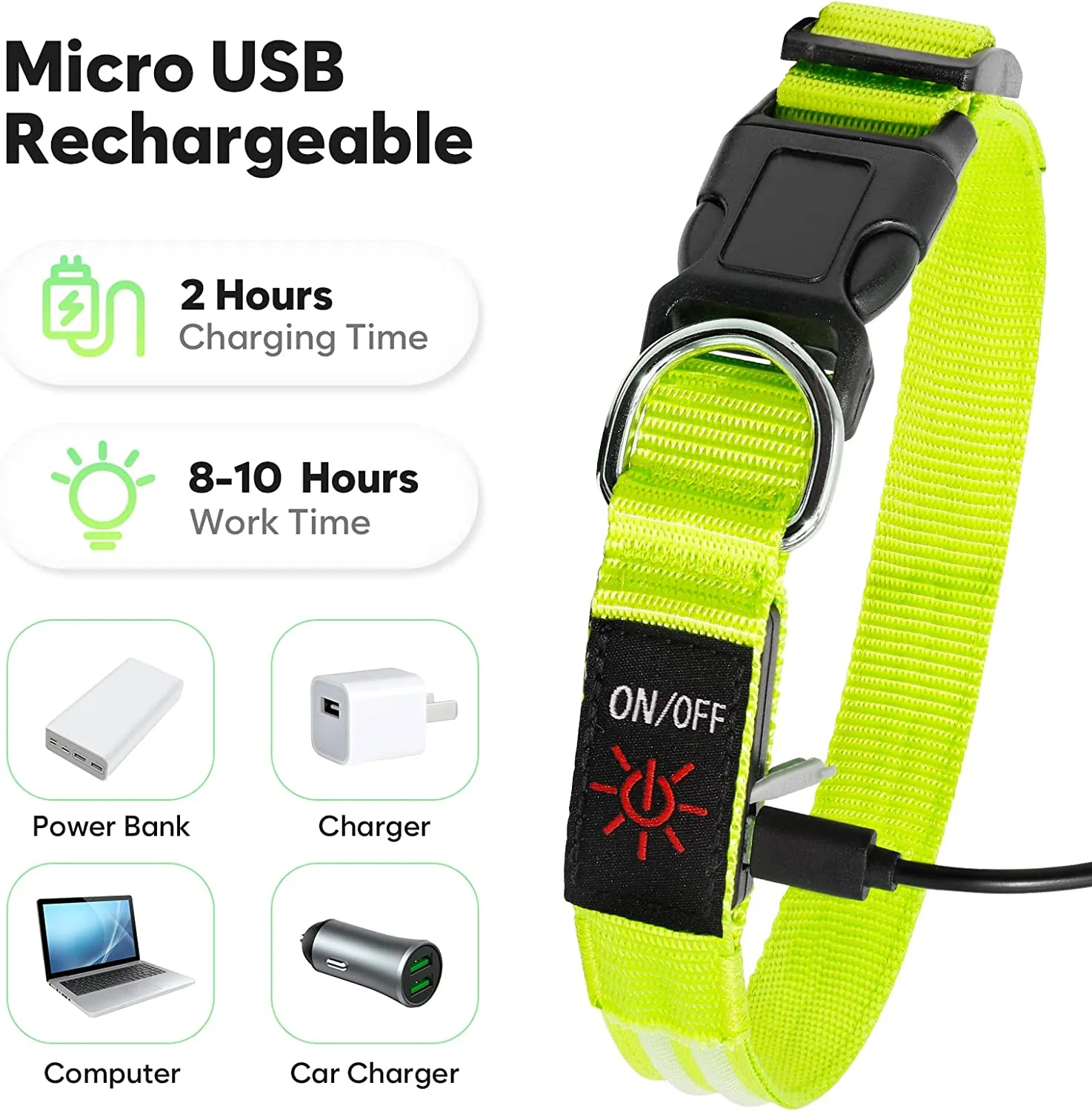 BSEEN Rechargeable LED Dog Collar, Adjustable Light Up Dog Collar Glow in The Dark