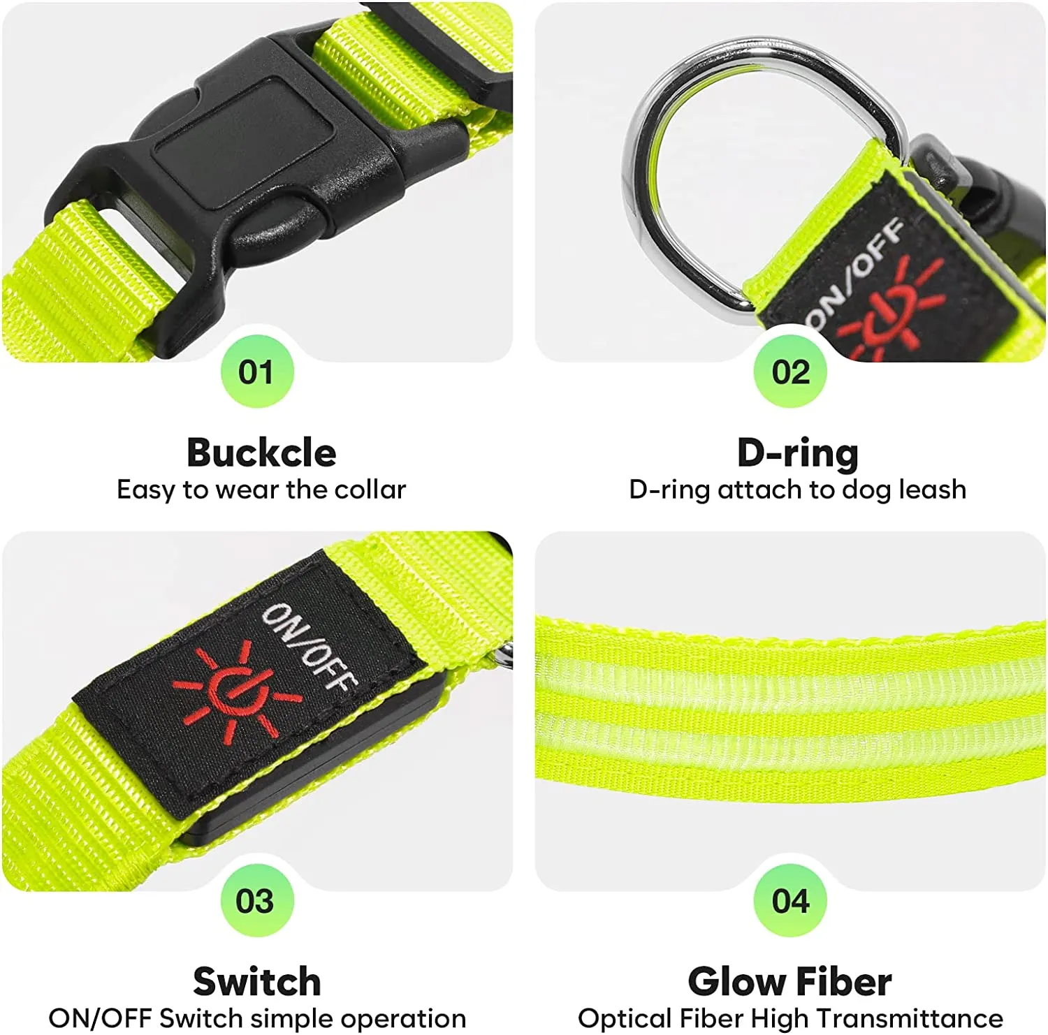 BSEEN Rechargeable LED Dog Collar, Adjustable Light Up Dog Collar Glow in The Dark