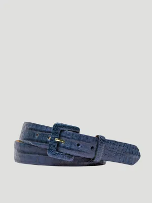Caiman Crocodile Belt with Covered Buckle in Blue