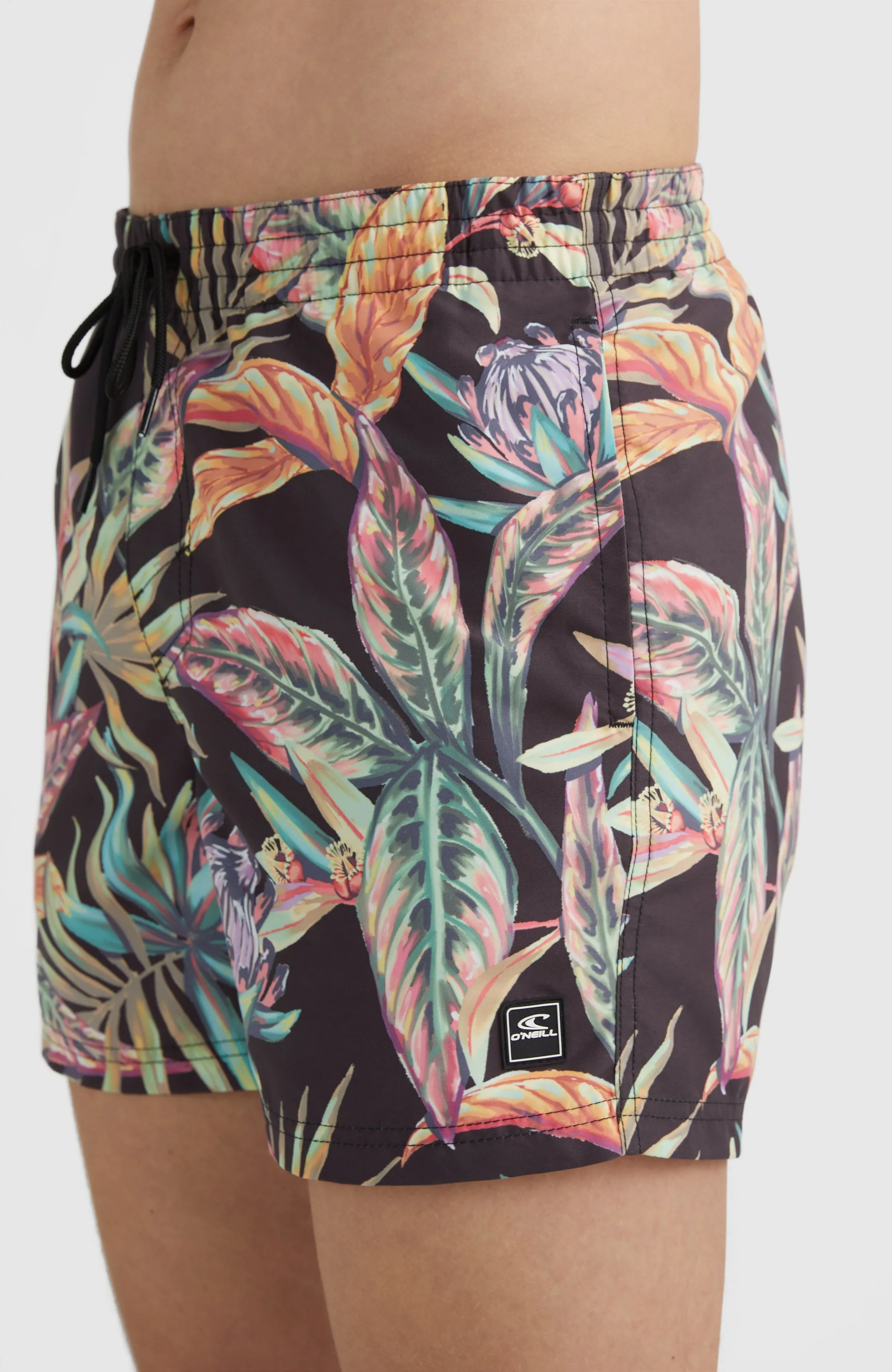 Cali Print 15'' Badehose | Black Tropical Flower