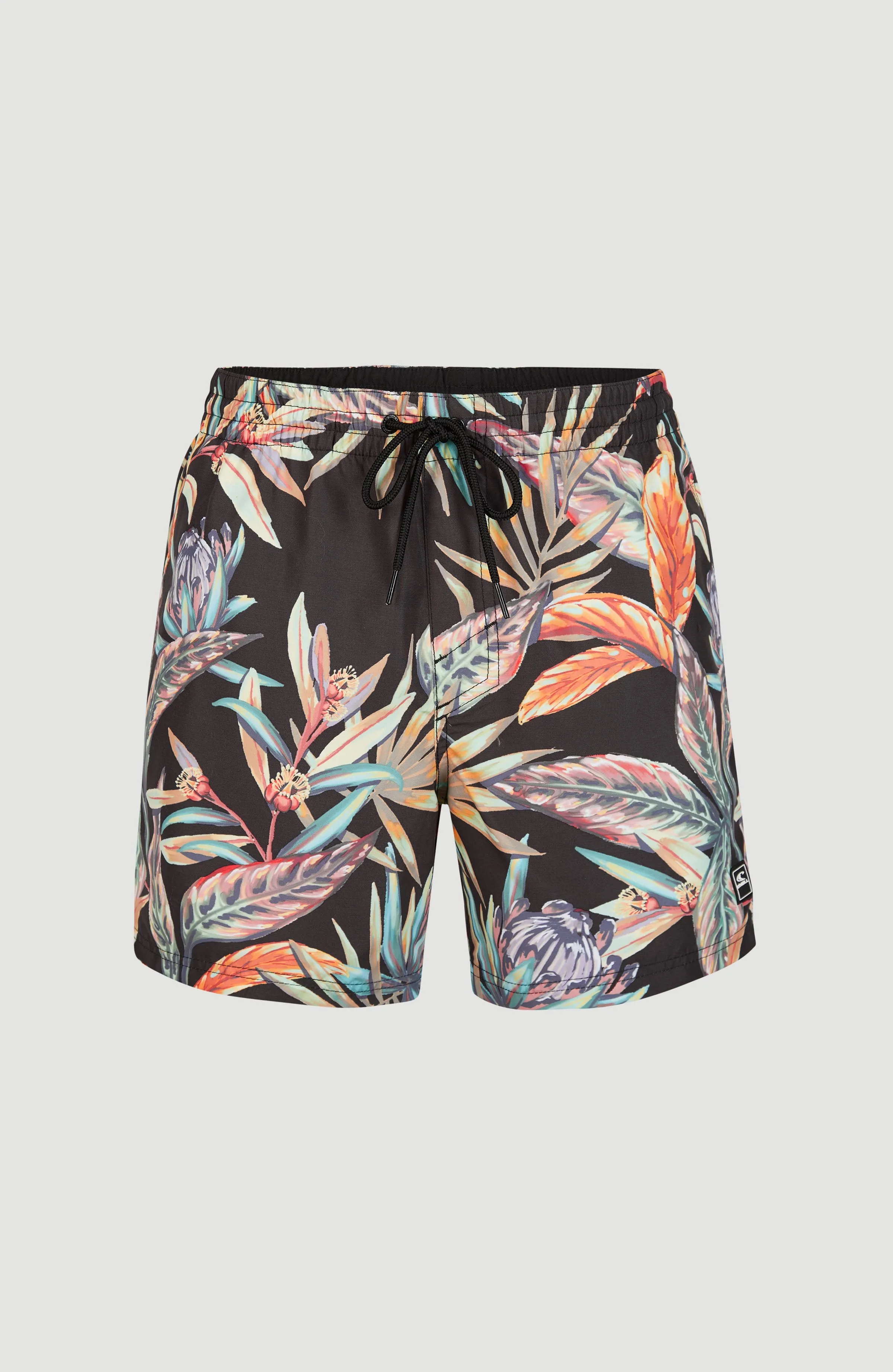 Cali Print 15'' Badehose | Black Tropical Flower