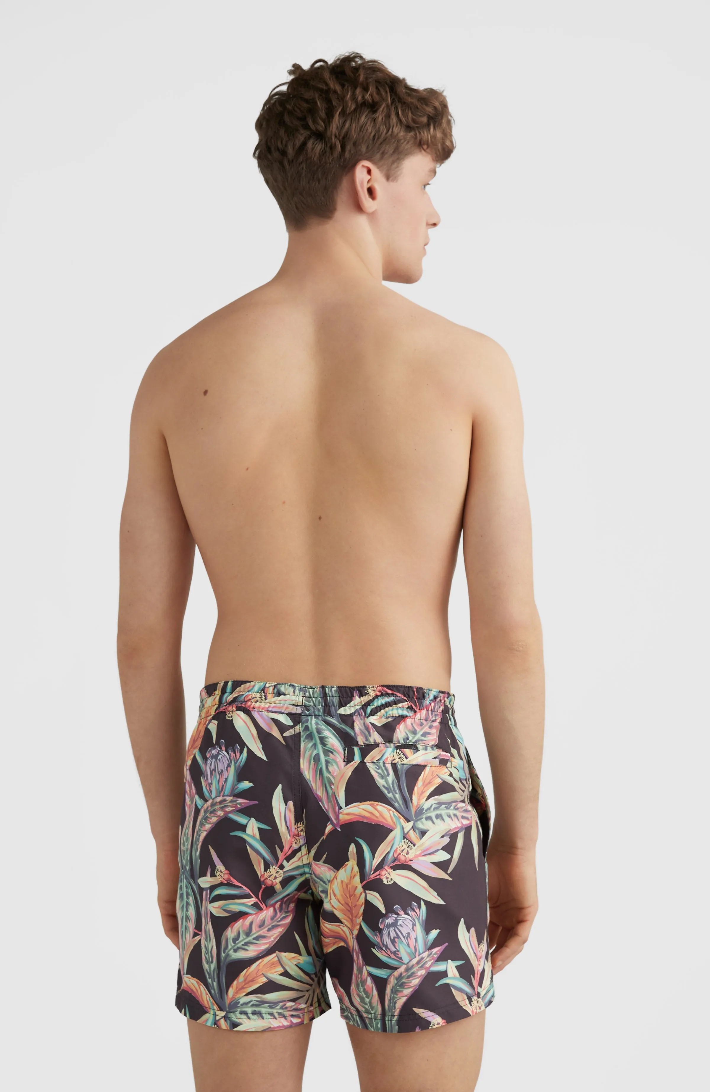 Cali Print 15'' Badehose | Black Tropical Flower