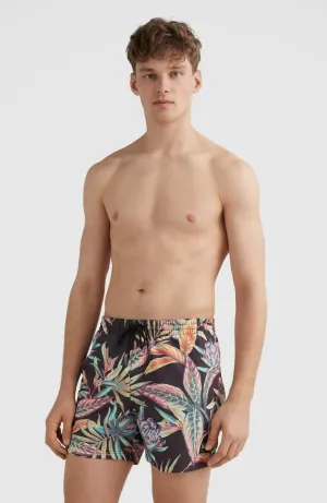 Cali Print 15'' Badehose | Black Tropical Flower