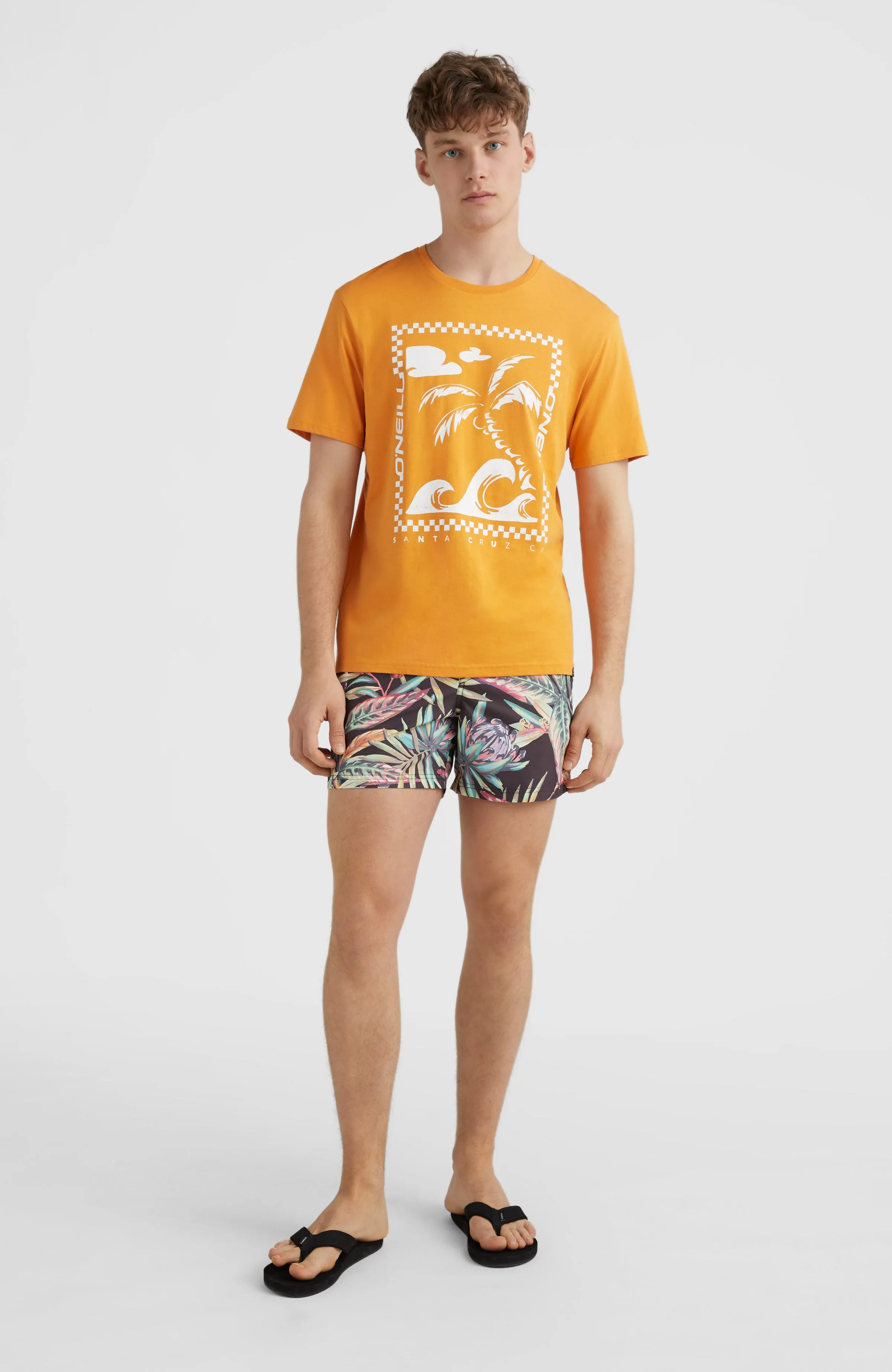 Cali Print 15'' Badehose | Black Tropical Flower