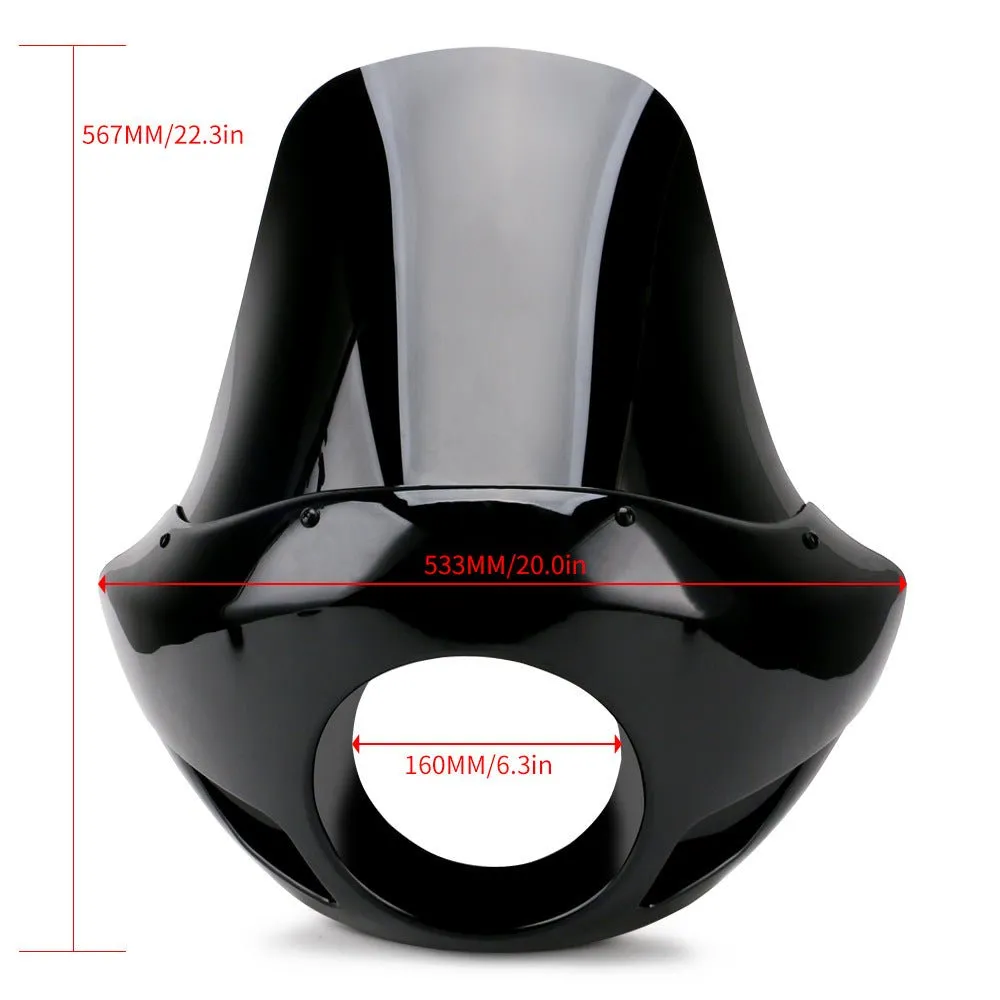 Carenage de Phare VD8 Noir pour Motos Custom avec Pare-brise Intégré