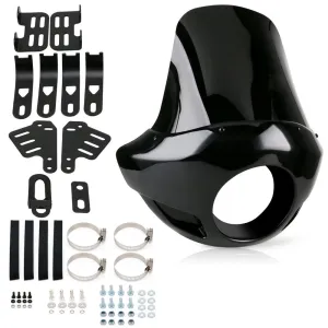 Carenage de Phare VD8 Noir pour Motos Custom avec Pare-brise Intégré