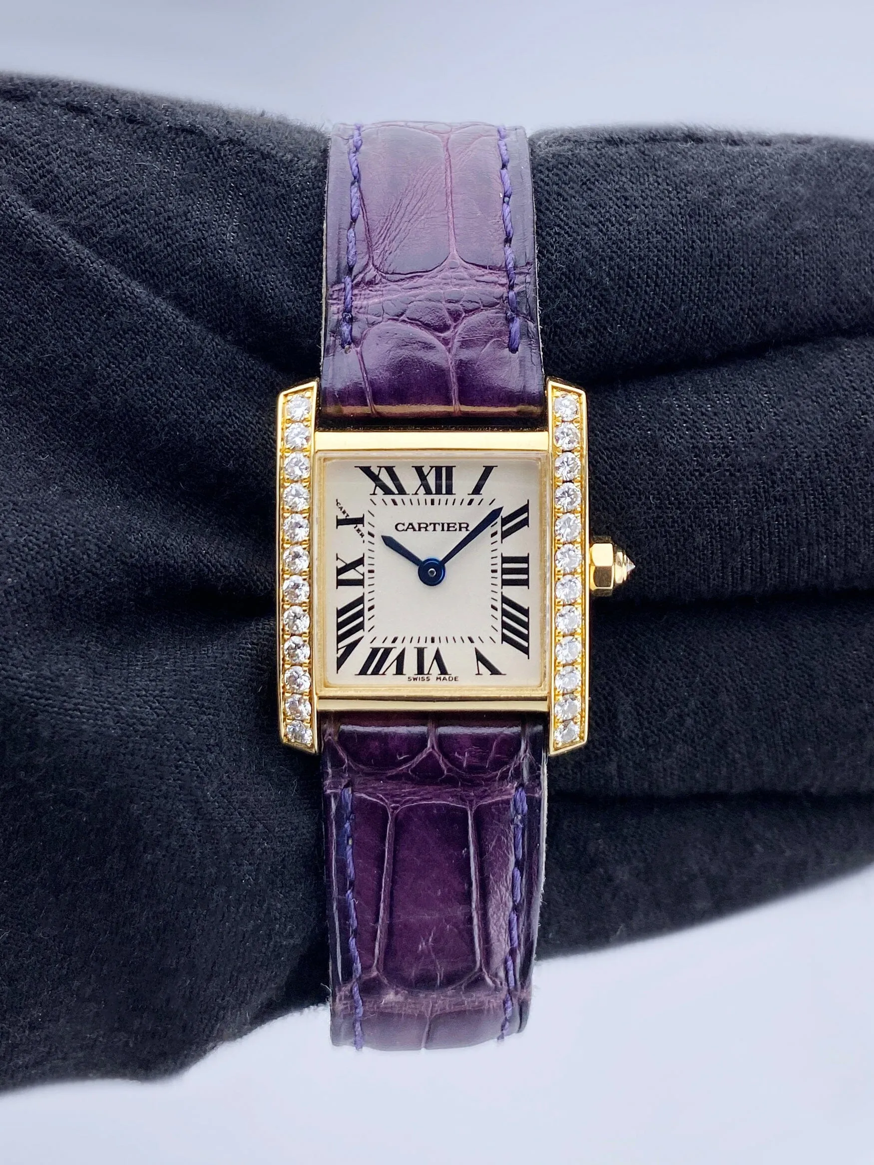 Cartier Tank Francaise WE100151 Diamond 18k Yellow Gold Ladies Watch Box Papers