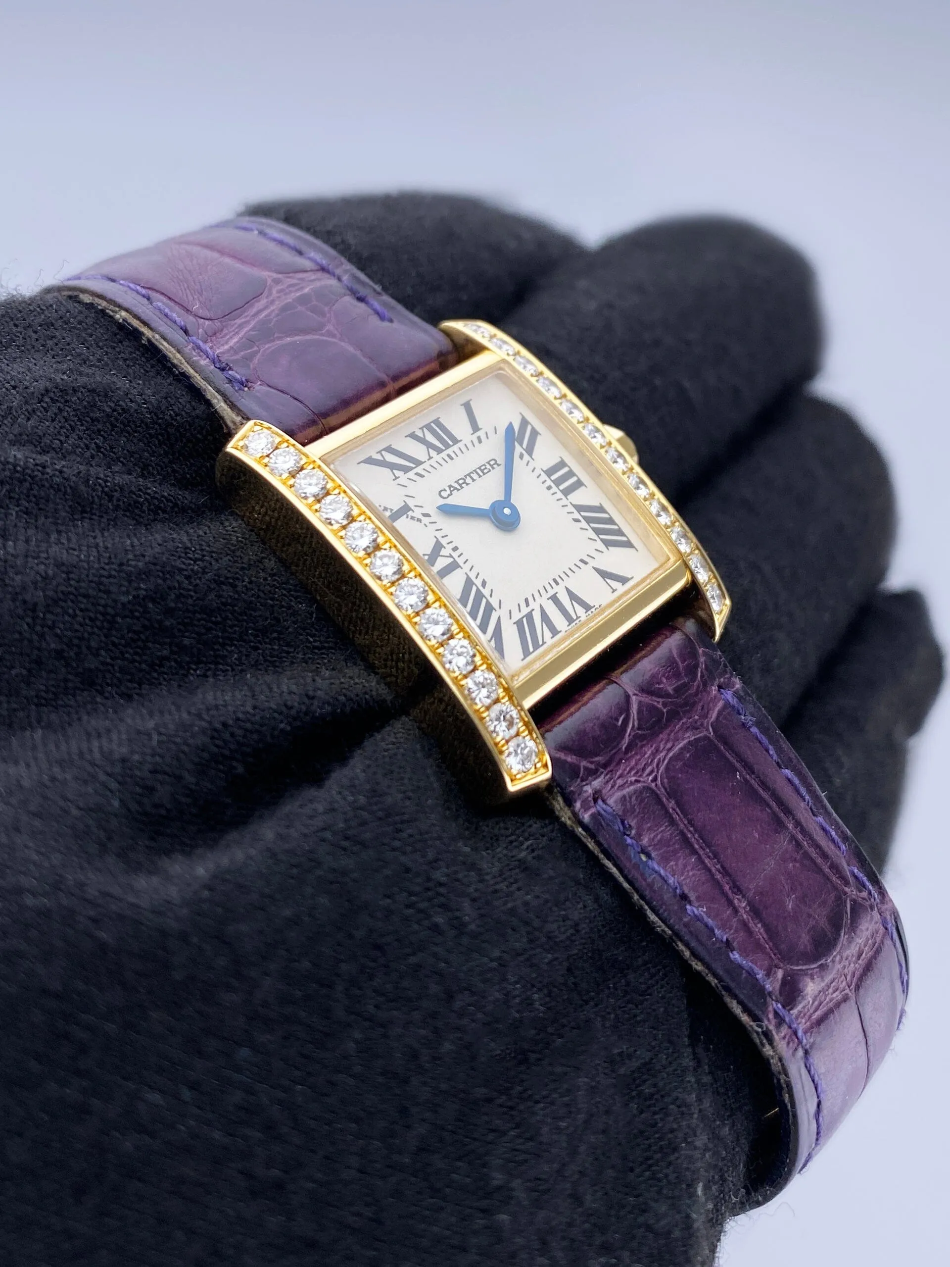Cartier Tank Francaise WE100151 Diamond 18k Yellow Gold Ladies Watch Box Papers