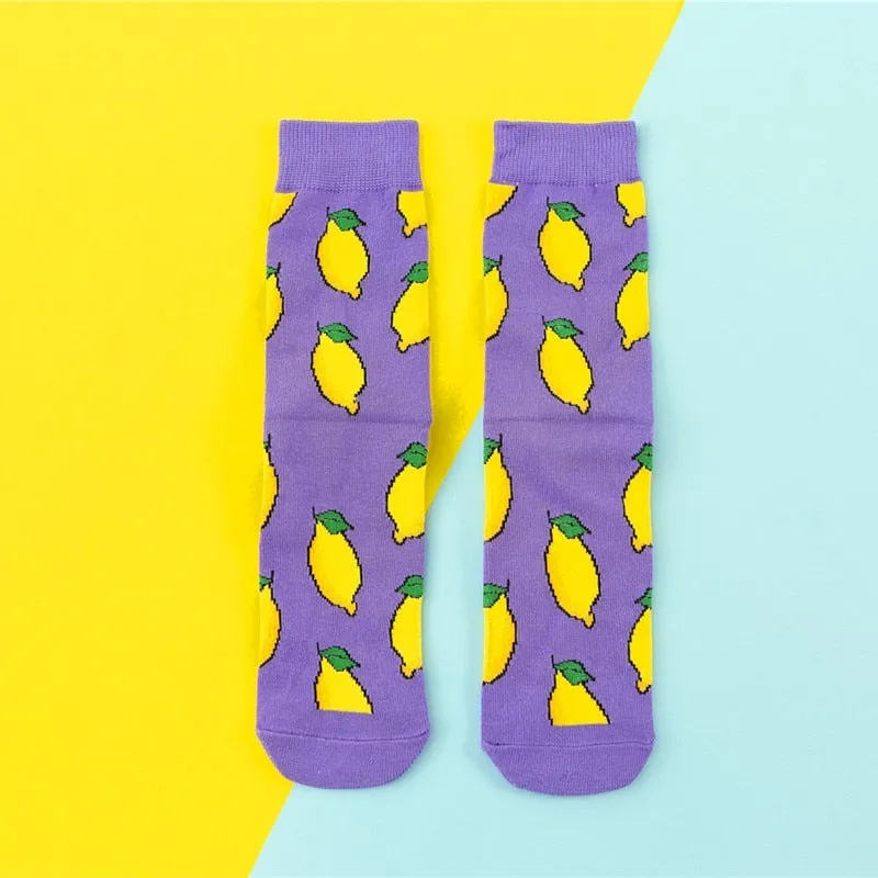 Cartoon Fruit Banana Avocado Lemon Egg Cookie Socks