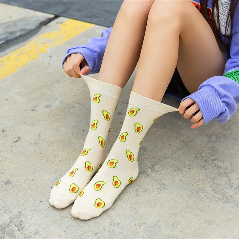 Cartoon Fruit Banana Avocado Lemon Egg Cookie Socks