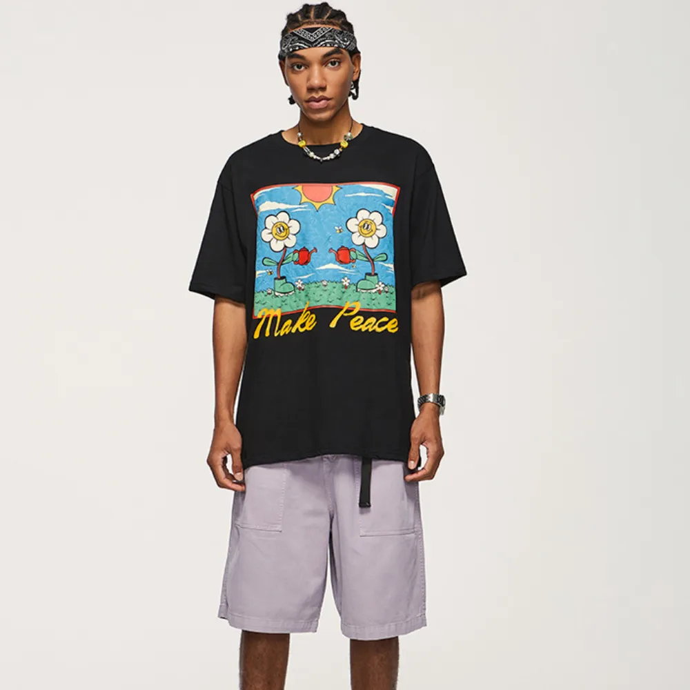 Cartoon Fun Flower Print T-shirt