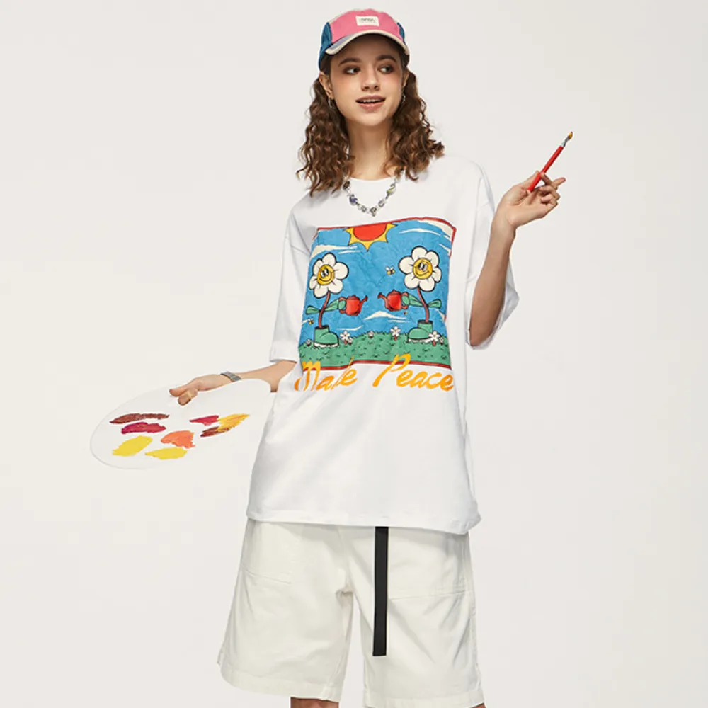 Cartoon Fun Flower Print T-shirt