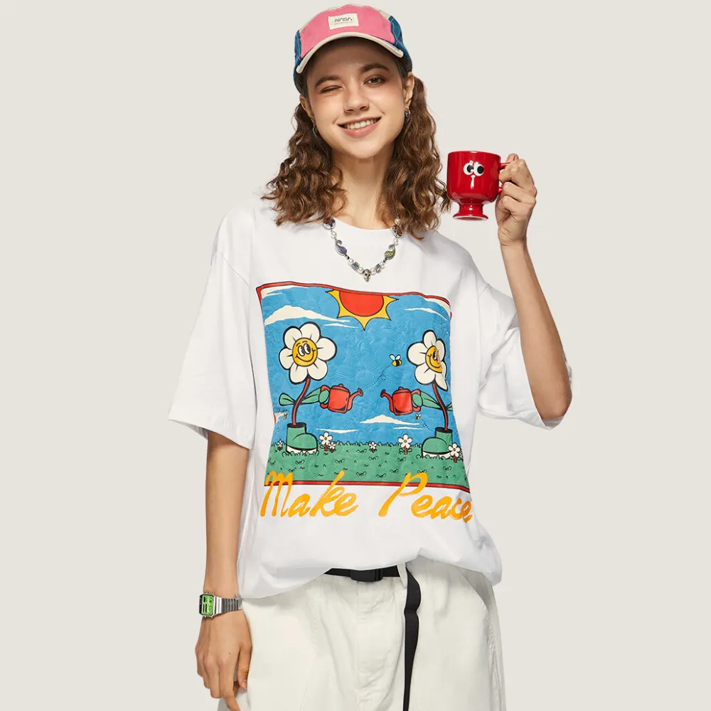 Cartoon Fun Flower Print T-shirt