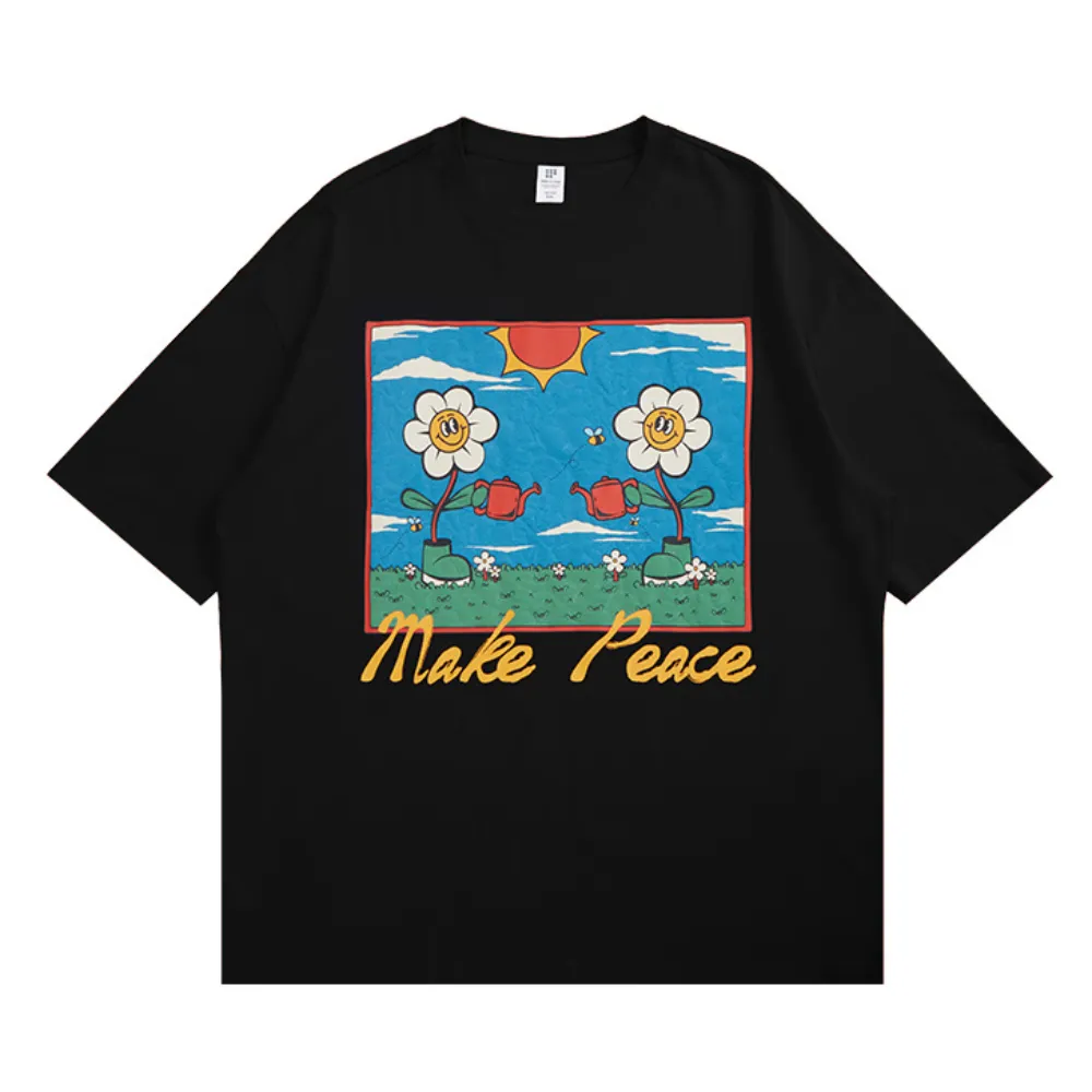 Cartoon Fun Flower Print T-shirt