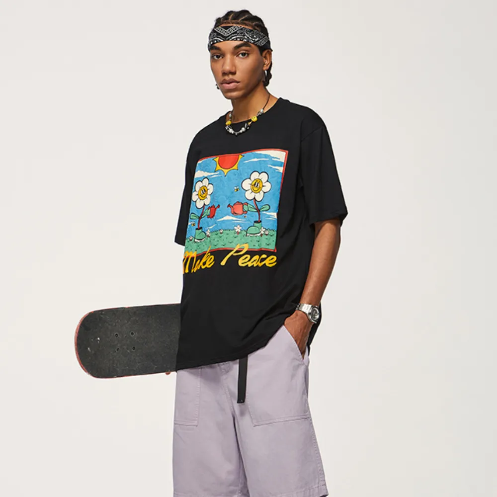Cartoon Fun Flower Print T-shirt
