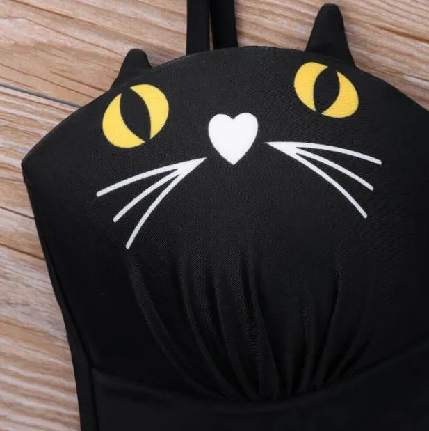 Cat Face Black Bikini Swimsuit