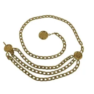 CHANEL - Vintage Chanel Gold Plated Cambon 31 Rue Coin 3 Row Chain Belt