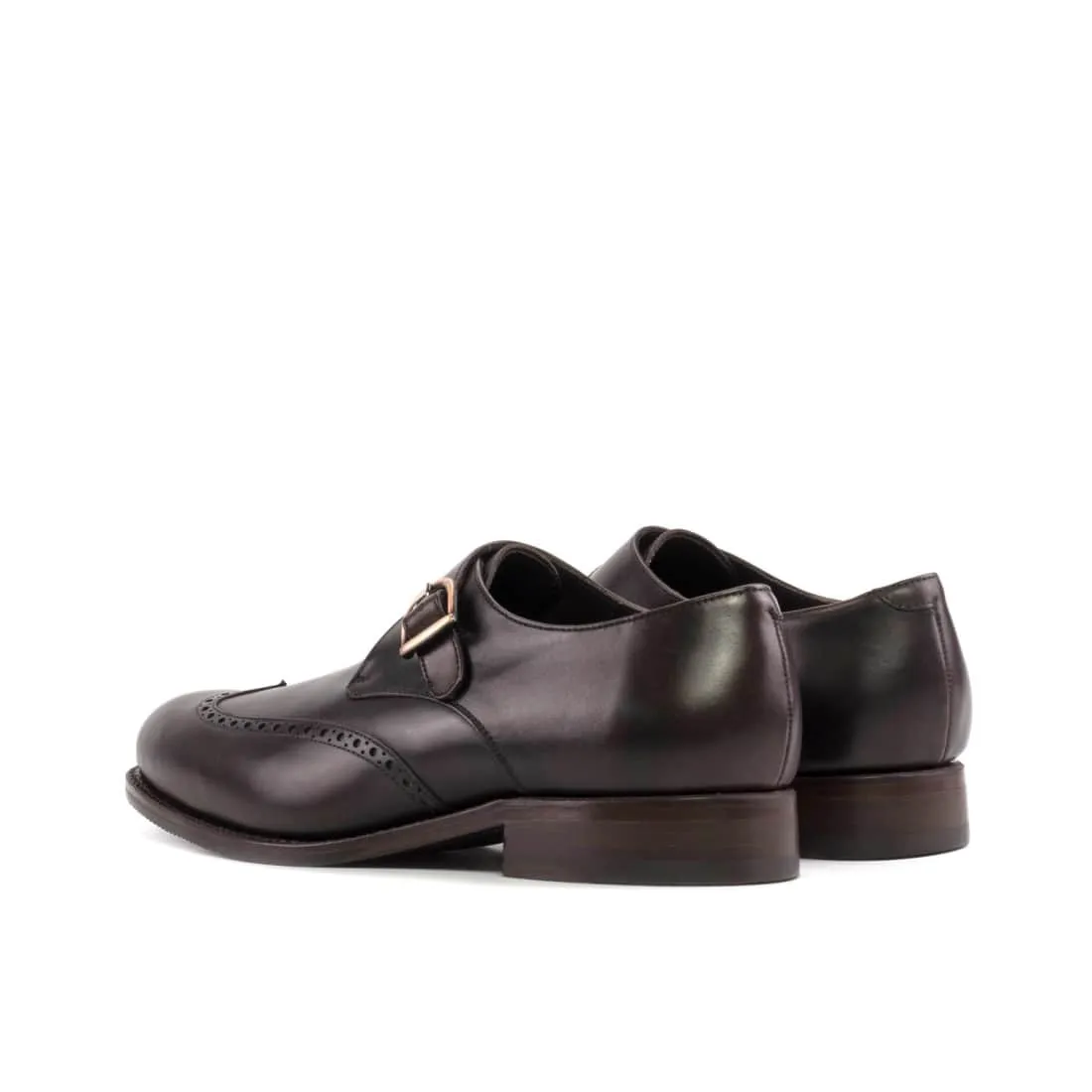 Chaussure à boucle bout fleuri en cuir marron foncé