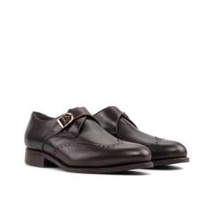 Chaussure à boucle bout fleuri en cuir marron foncé