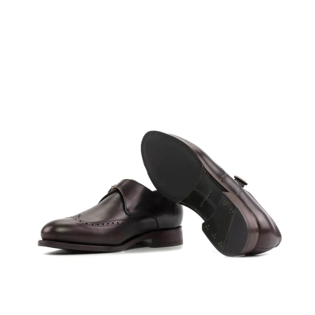 Chaussure à boucle bout fleuri en cuir marron foncé