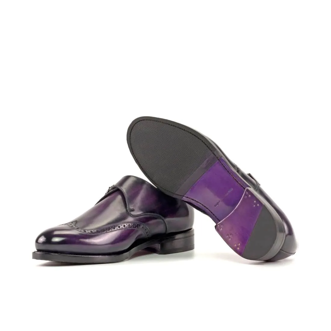 Chaussure à boucle bout fleuri en cuir patiné violet