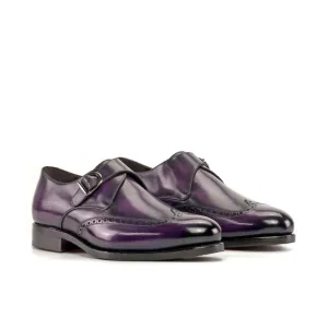 Chaussure à boucle bout fleuri en cuir patiné violet