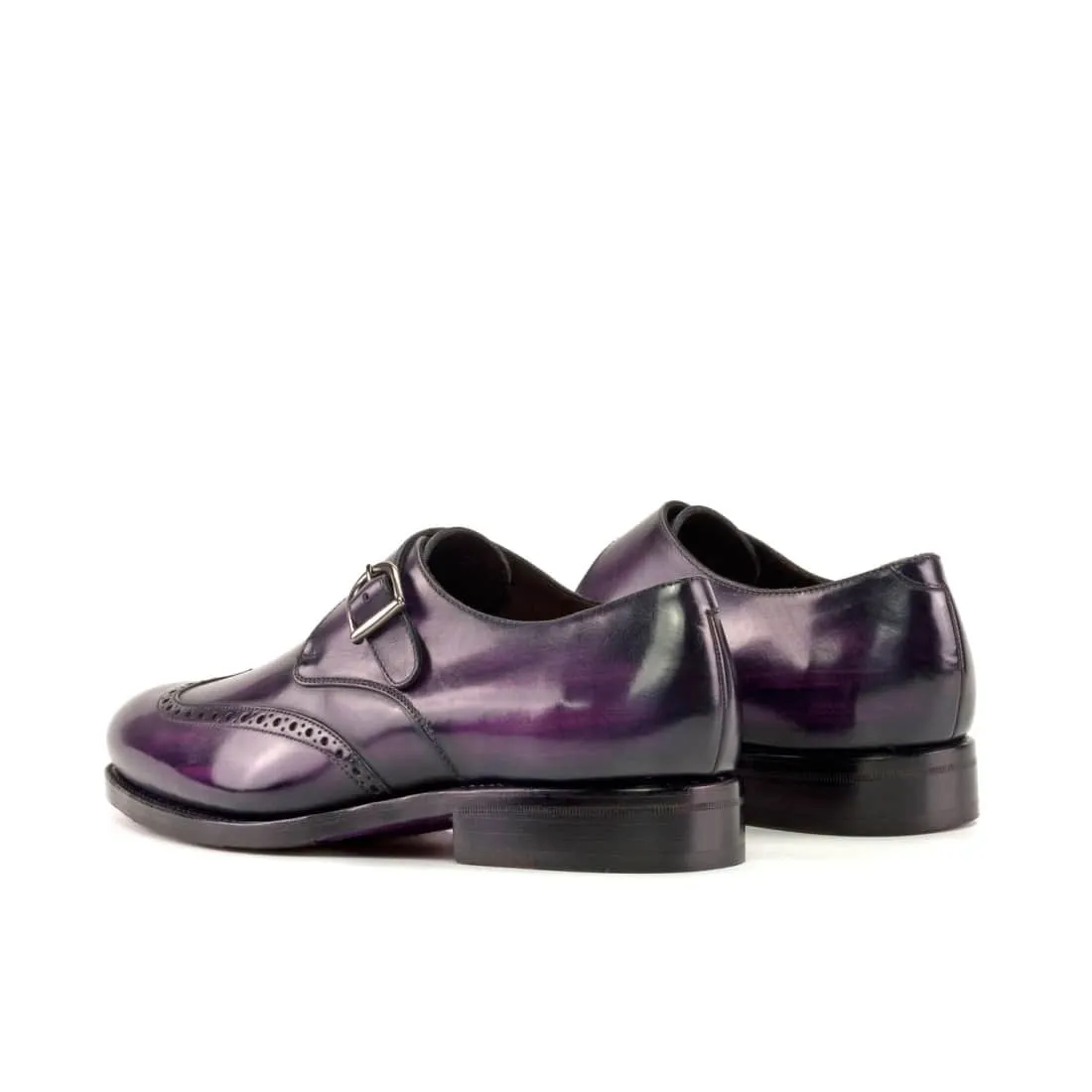 Chaussure à boucle bout fleuri en cuir patiné violet
