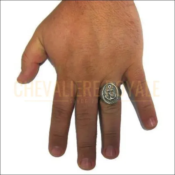 Chevalière homme argent estampillé 925 ancre marine look antique 