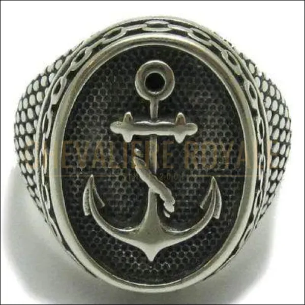 Chevalière homme argent estampillé 925 ancre marine look antique 
