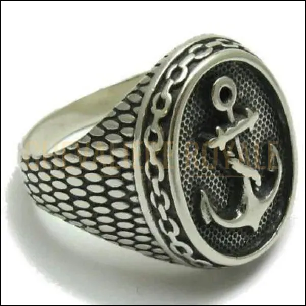 Chevalière homme argent estampillé 925 ancre marine look antique 